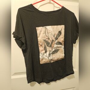 Reitmans Black Tee with Leaf Graphic